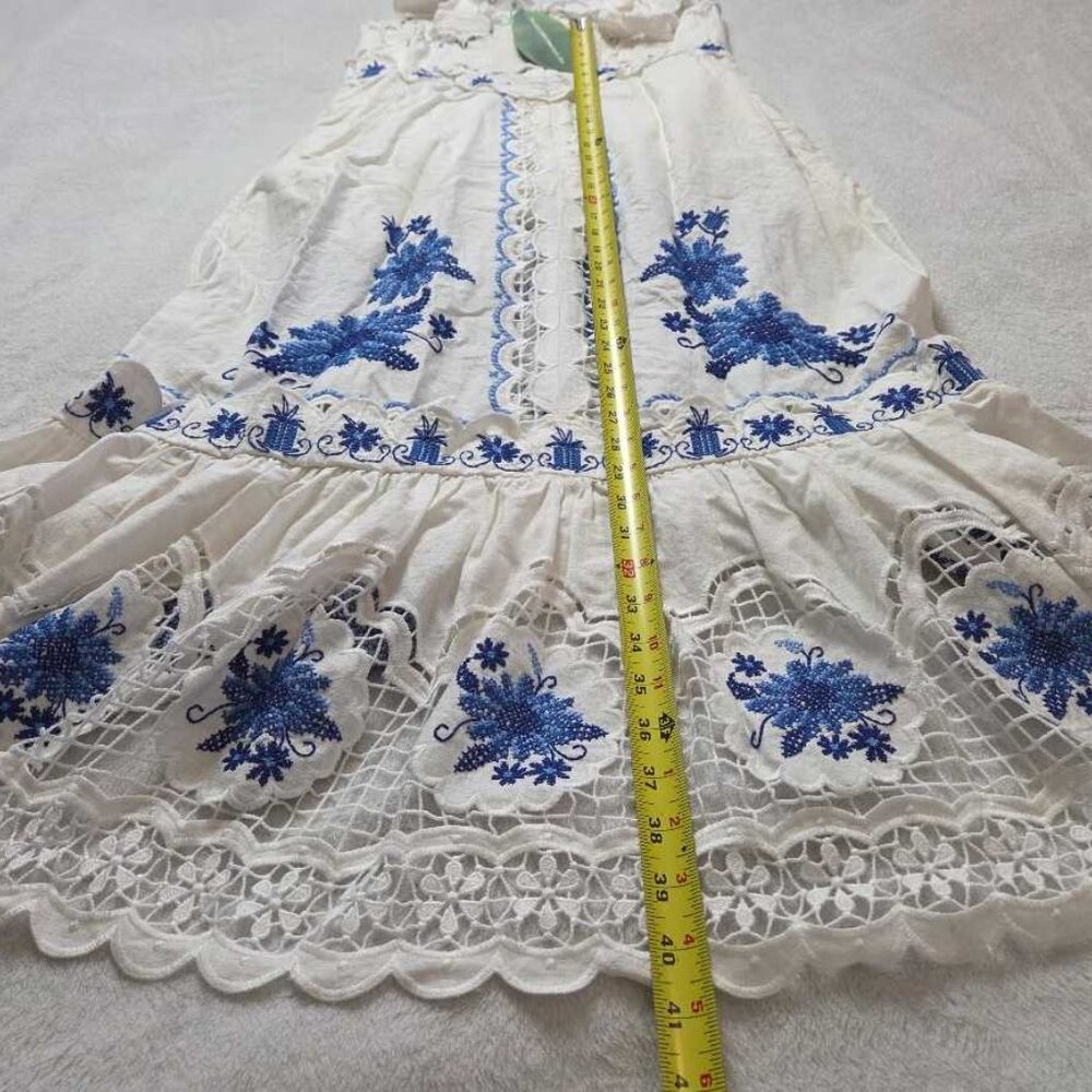 New L Farm Rio x Anthropologie cross-stitch Richelieu linen-blend dress white - Picture 11 of 12